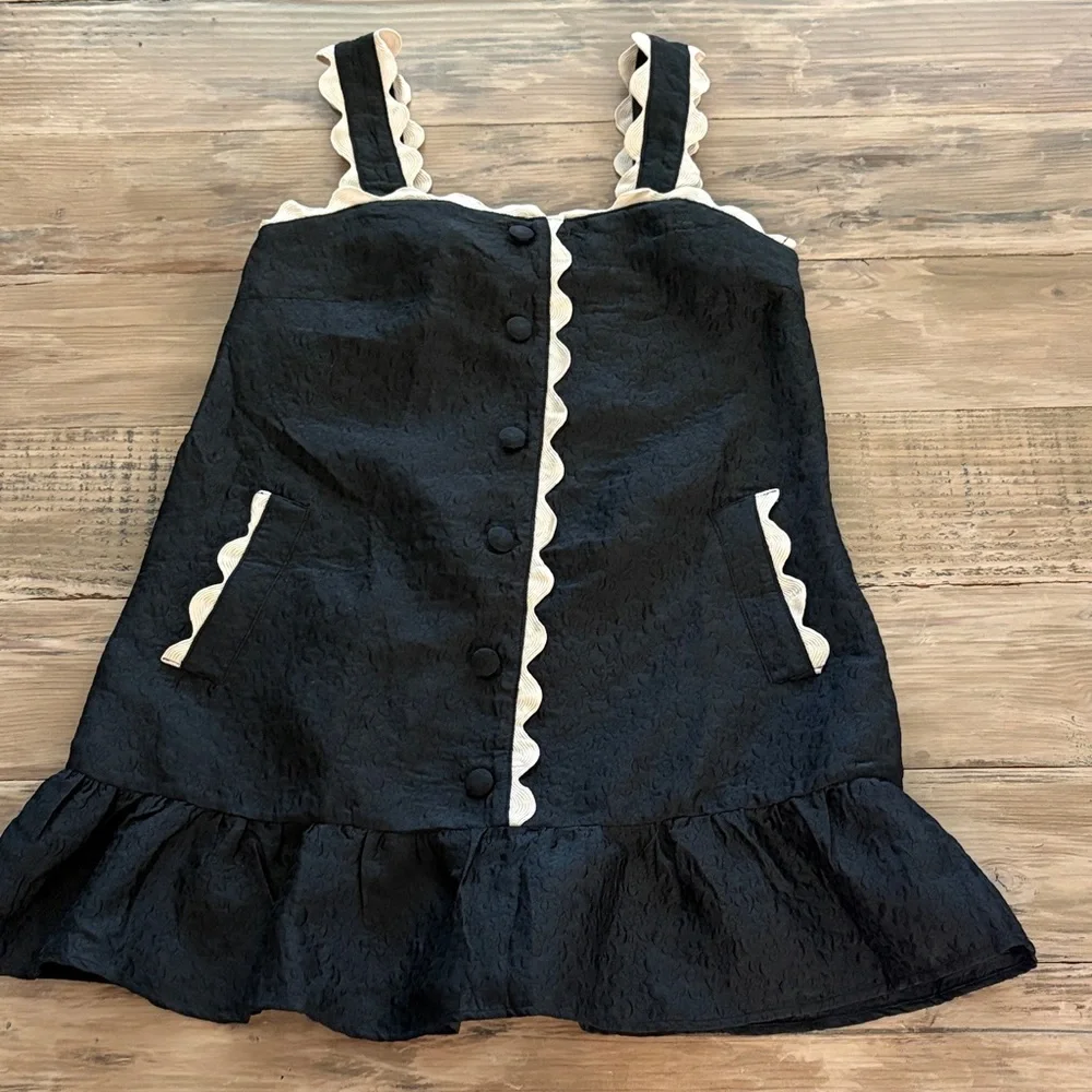 Black Mini Dress with Cream Scalloped Trim - Picture 2 of 10
